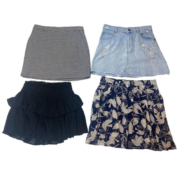 Old Navy Cotton On Women Multi Denim Ruffle Mini Skirt 4Pc Lot Set Size M/S/6/26 - Picture 1 of 8